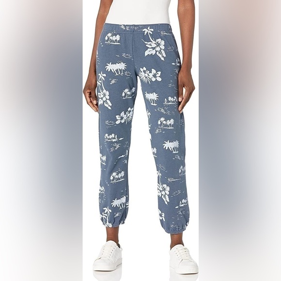 Monrow Pants - MONROW sweatpants palm tree hawaïen print teal elastic waist